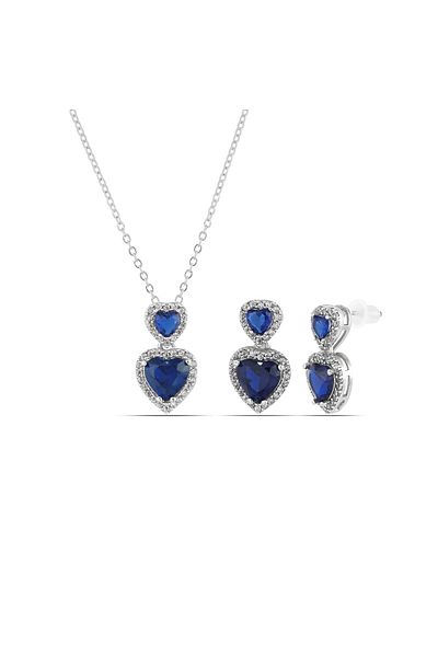 Forentina Double Heart Necklace, Earrings and Grey Wicker Watch Combo Set Ps4069