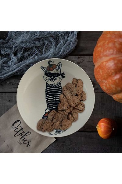 Cesiro 12-piece plate set, for 4 people, Robber Cat, Cesiro, Ivoire with Cat