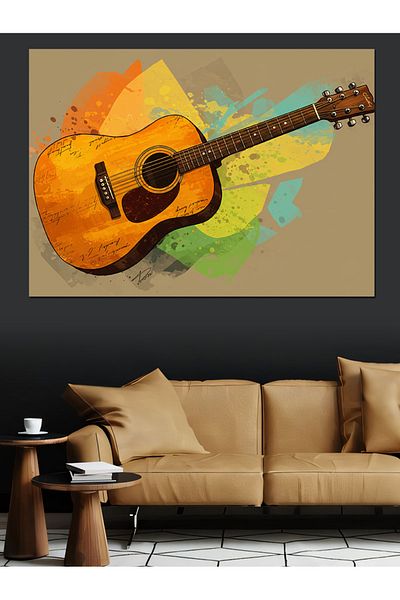 Tablomega Pânză decorativă pentru chitară retro din lemn - MDF Lemn