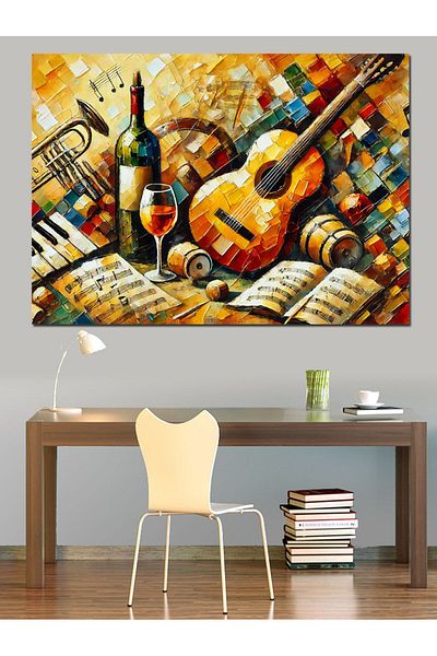 Tablomega Διακοσμητικός καμβάς Wine And Guitar Rhythm - Ξύλινος πίνακας MDF
