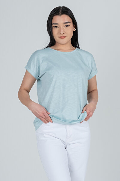 Kyron تيشيرت نسائي مخطط بنسبة 100% من القطن بأكمام منخفضة - أزرق داكن