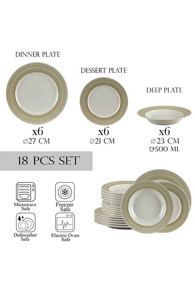 Cesiro 18-piece plate set, for 6 people, Ivory, Cesiro, White Ivoire with cream