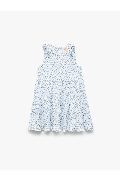 Koton Floral Crew Neck Sleeveless Layered Mini Dress with Ruffle Detail