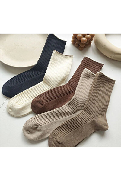 Çorabistaan 4 Çift Çok Renkli Derbili Rahat Lastik Fitilli Kadın Soket Çorap ...