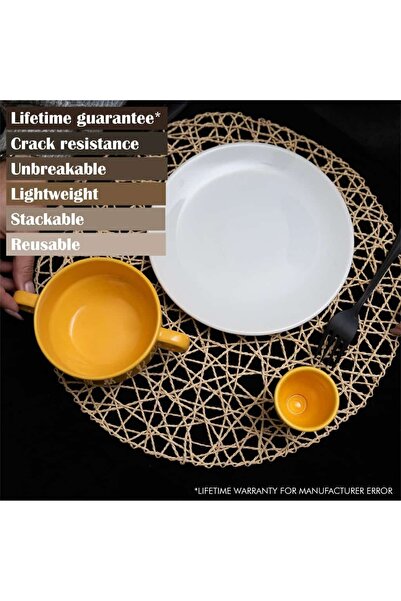 Cesiro Set mic dejun 3 piese, pentru o persoana, Cesiro, Alb/Galben