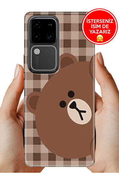 Cekuonline Vivo V30 Kılıf Desenli Baskılı Kamera Korumalı Silikon Ekose Bear