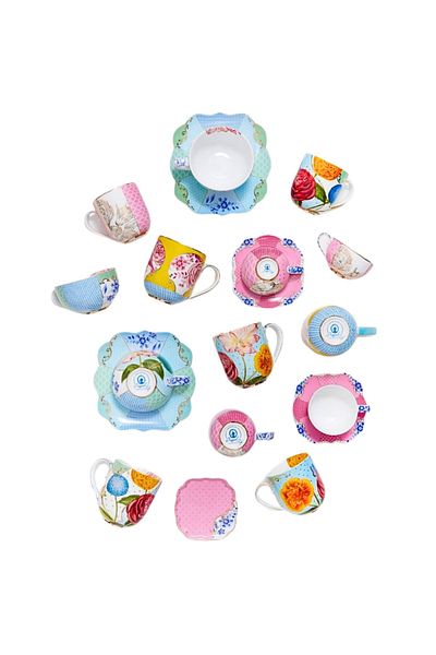 Pip Studio Cană espresso cu farfurioară, colecția Royal Multi, Pink, 125ml, Pip Studio.