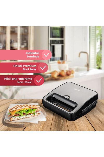 STARCREST Sandwich-maker Grill Panini STARCREST SSM-2130IX, 750 W, Indicator LED, Finisaj Premium Dark Inox