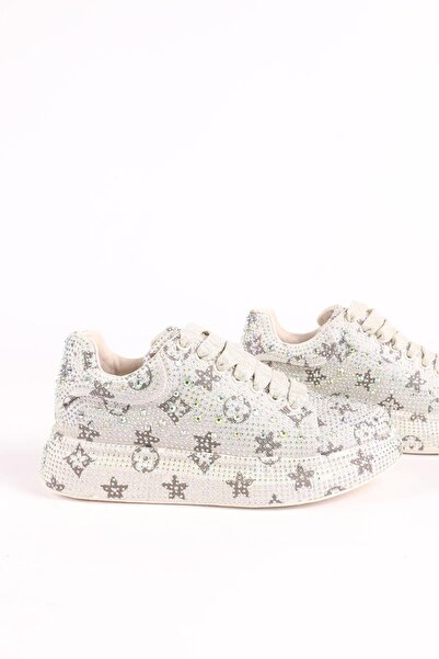 Hayati Arman Women's Lace-up Stone Detailed Sneaker Beige