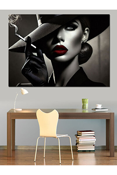 KanvasSepeti Femeie elegantă într-o pălărie, pictură decorativă în ulei, text...