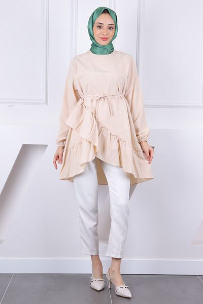İmajButik Beige Skirt Layered Ruffled Tunic