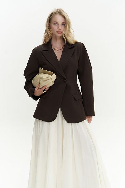 MAİ COLLECTİON Briella Waist Fitted Brown Blazer