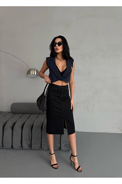 Zeo Basic FUSTA JEAN LICHRA DE LUNGIME MIDI CU SLIT