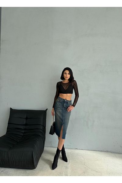 Zeo Basic FUSTA JEAN LICHRA DE LUNGIME MIDI CU SLIT