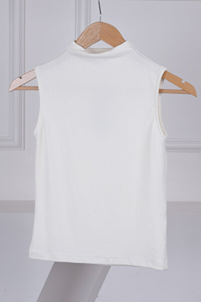 İmajButik Κρεμ Zero Sleeve Modal Collar Διπλωμένο Σώμα