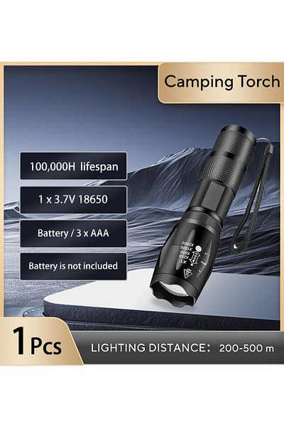 Choice Black High Power Led Camping Torch 5 Lighting Modes Aluminum Alloy Zoomable Light Waterp