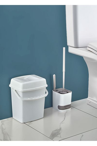 ASlife Home Σετ μπάνιου 2 τεμαχίων με κρεμαστό δοχείο λυμάτων Βούρτσα τουαλέτας Κάδος απορριμμάτων τουαλέτας 5 λίτρων