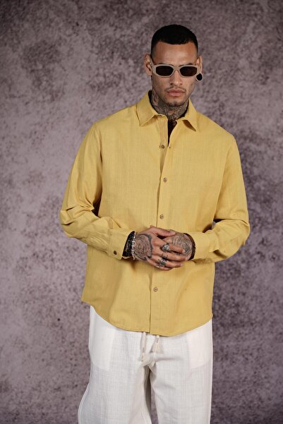 king brich Ανδρικό πουκάμισο από κανονικό σχέδιο απλό λινό