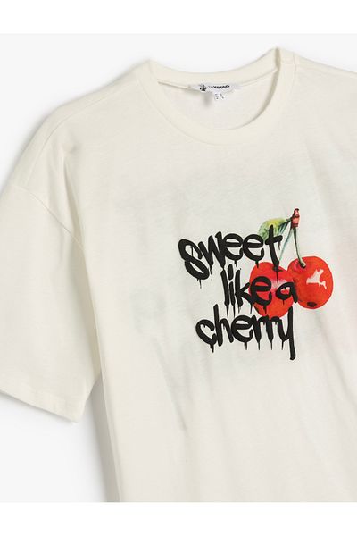 Koton Back Cherry Print Crew Neck Short Sleeve T-Shirt