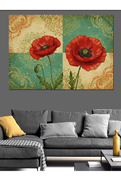 KanvasSepeti Flori de mac roșu, pictură în ulei, texturată, pânză de înaltă c...
