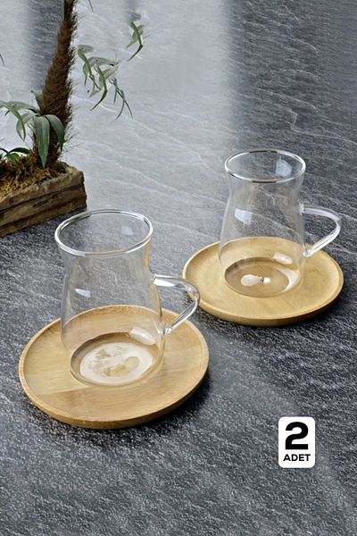 Tilbe Home Set of 2 Bamboo Lid Morning Tea Cups, Heat Resistant 180 ml