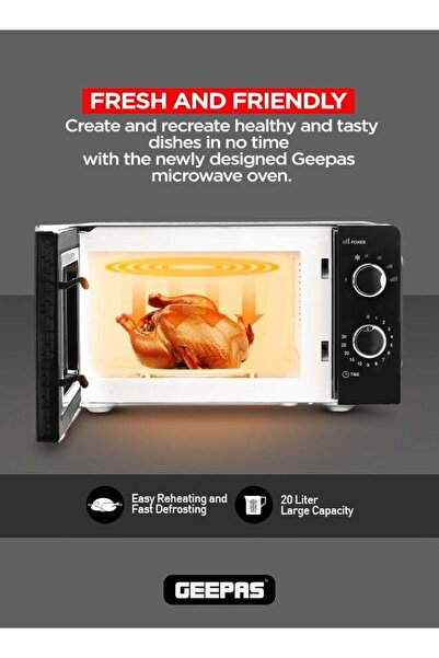 Geepas Manual Microwave Oven 20 Liter 1100W GMO1899-20LS-BL Black