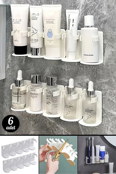 Tilbe Home 6-Piece Adjustable Wall Mounted 5-Section Shelf Practical Bathroom Kitchen Shelf Adhesive Cut-Out Hanger