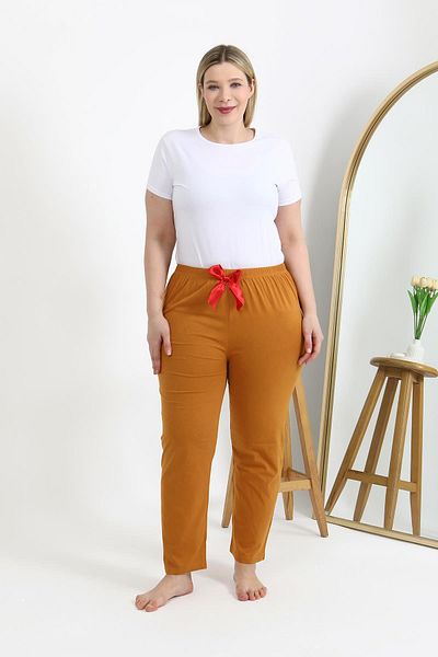 Akbeniz Women's Cotton Plus Size Bottom Pajamas 27559 Mustard