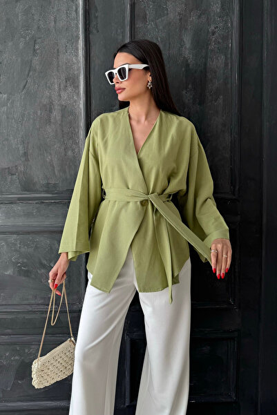 oshebu Green – Women's Belted Kimono