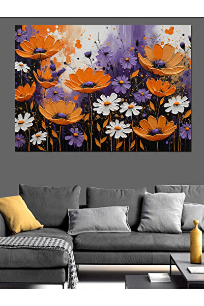 KanvasSepeti Grădina cu flori portocalii Pictură decorativă în ulei, cu textu...
