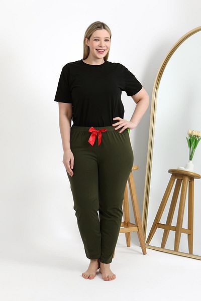Akbeniz Women's Cotton Large Size Bottom Pajamas 27559 Khaki