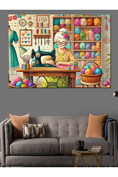 ekart Renkli Dikiş Makinası Dekoratif Kanvas - Mdf Ahşap Tablo