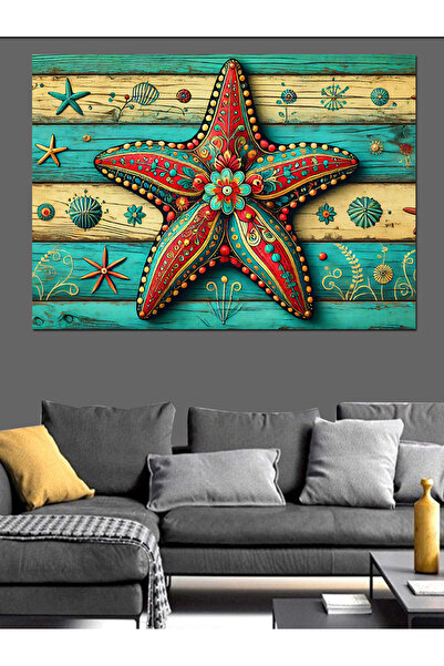 KanvasSepeti Дървена морска звезда Маслена живопис Текстурирана висококачеств...