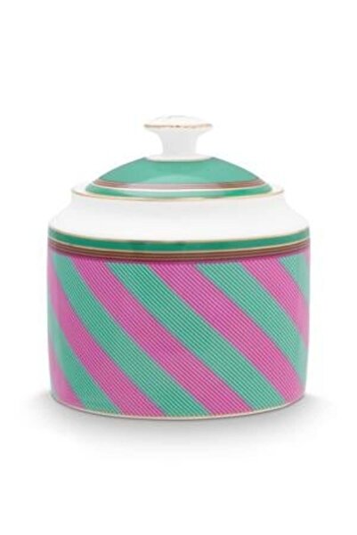 Pip Studio Porcelain sugar bowl, Pip Studio, Stripes Pink-Green, 550ml, Pip Chique collection