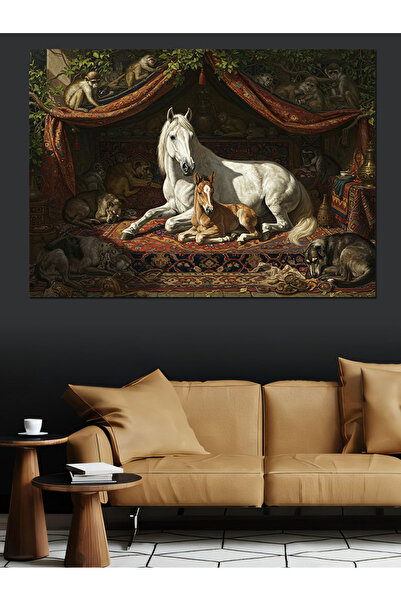 KanvasSepeti Приказка „Бял кон“ Декоративна маслена живопис Текстурирана висо...