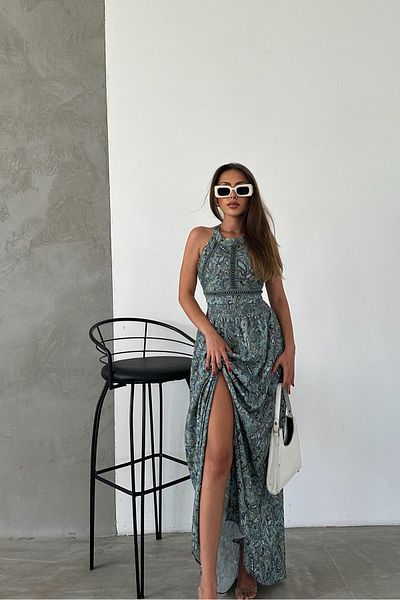 CİDDE Women's Paisley Patterned Backless Long Dress