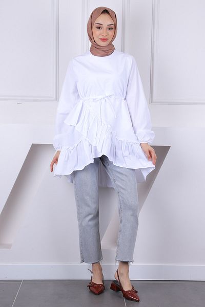 İmajButik Ecru Skirt Layered Ruffled Tunic