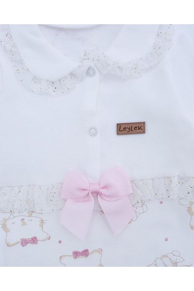 Bebelop Baby Girl Glittery Hat and Bow Jumpsuit with Cat Set of 2 White