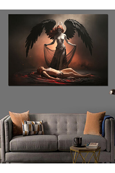 KanvasSepeti Angelic Woman with Wings Decorative Oil Painting Textured High Quality Canvas Painting on Canvas 60 X 40 cm