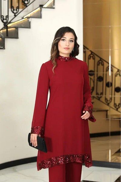 Modaviki Σετ Umay Chiffon Tunic και Pantalon (Μπορντό) ELB68