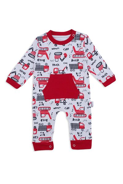 Bebelop Baby Boy Dozer Vehicle Printed Patterned Jumpsuit with Front Pocket