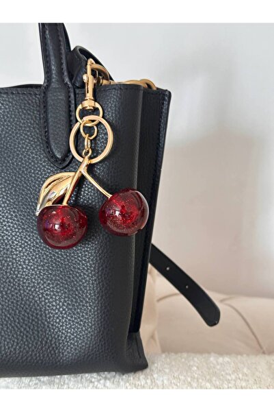 Esmeray Aksesuar سلسلة مفاتيح بتصميم الكرز الأكريليك باللون الأحمر الداكن بال...