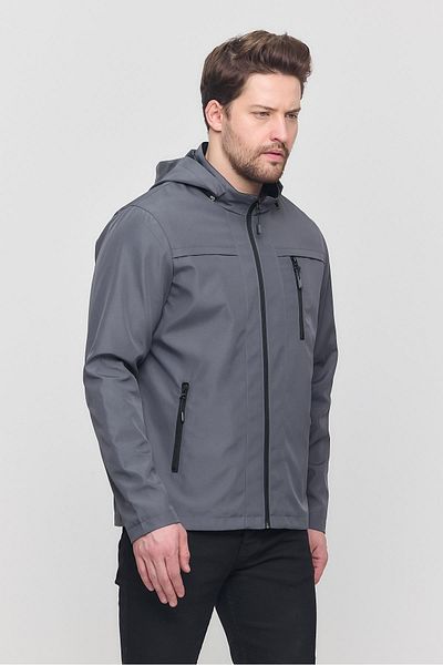 SİVAİST New Season Men's Gray Hooded Water and Windproof Seasonal & Summer Coat with Inner Pocket