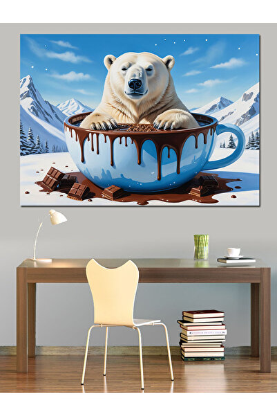 ekart Sıcak Çikolata Ve Kutup Ayısı Dekoratif Kanvas - Mdf Ahşap Tablo