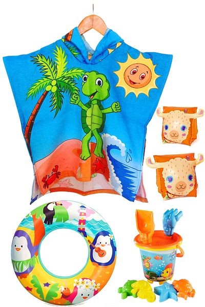 Ewason Kids Poncho Set: Beach Towel, Sand Bucket, and Swimming Fun