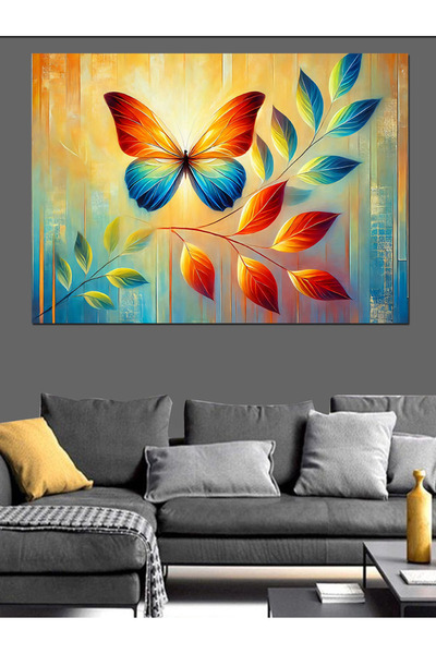 ekart Renkli Kelebek Ve Yapraklar Dekoratif Kanvas - Mdf Ahşap Tablo