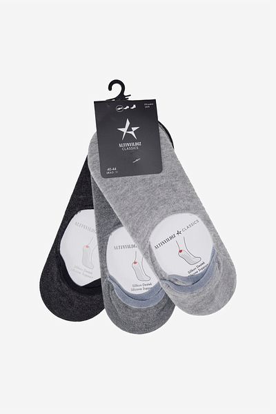 ALTINYILDIZ CLASSICS Men's Anthracite-Grey 3-Pack Silicone Supported Ballerina Socks