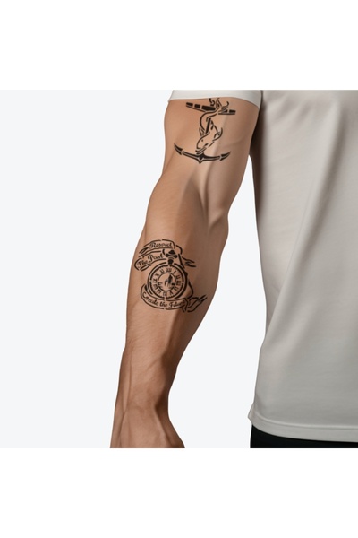 ONE SPRAY TATTOO Deniz Dövme Şablonu + Siyah Sprey - Tattoo Stencil Geçici Vü...