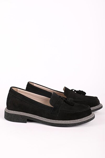 Hayati Arman حذاء لوفر نسائي من الجلد الطبيعي باللون الأسود من جلد الغزال