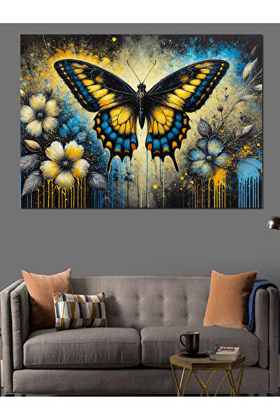 ekart Pânză decorativă cu desen de fluture albastru - Lemn MDF